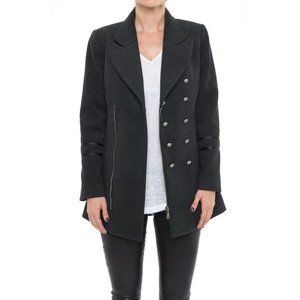 Anine Bing Military Zip Up Coat with Silver Buttons in Charcoal Size Medium